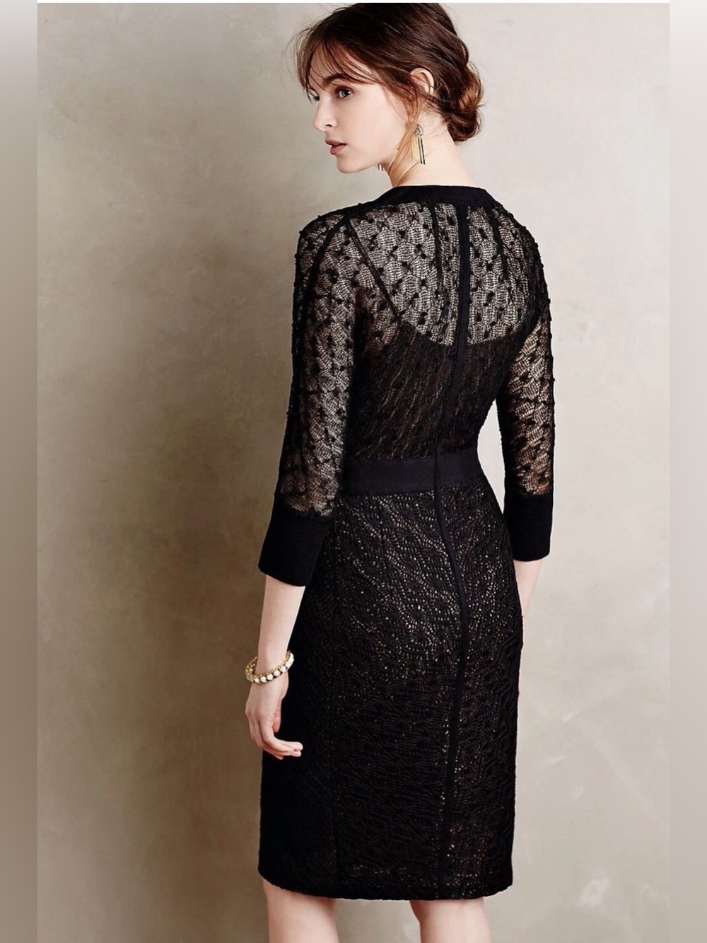 Anthropologie Beguile Byron Lars Mona Black Lace Button-Front Sheath Dress - Picture 2 of 6